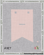 A taped needlepoint canvas with the design: Banner 18 mesh count Forked Dash White on Pink.