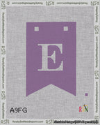 A taped needlepoint canvas with the design: Banner 18 mesh count Forked E White on Purple.