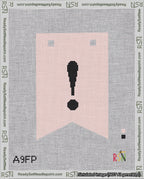 A taped needlepoint canvas with the design: Banner 18 mesh count Forked Exclamation Black on Pink.