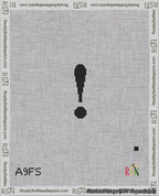 A taped needlepoint canvas with the design: Banner 18 mesh count Forked Exclamation Black on White.