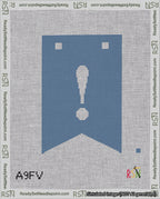 A taped needlepoint canvas with the design: Banner 18 mesh count Forked Exclamation White on Blue.