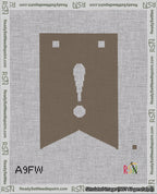 A taped needlepoint canvas with the design: Banner 18 mesh count Forked Exclamation White on Brown.