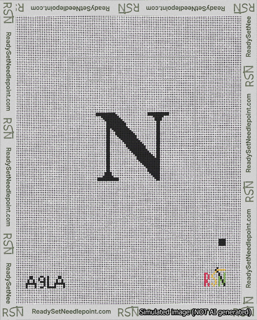 A taped needlepoint canvas with the design: Banner 18 mesh count Forked N Black on White.