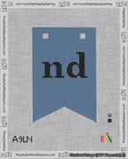 A taped needlepoint canvas with the design: Banner 18 mesh count Forked nd Black on Blue.