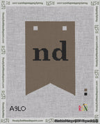 A taped needlepoint canvas with the design: Banner 18 mesh count Forked nd Black on Brown.