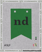 A taped needlepoint canvas with the design: Banner 18 mesh count Forked nd Black on Green.