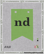 A taped needlepoint canvas with the design: Banner 18 mesh count Forked nd Black on Light Green.
