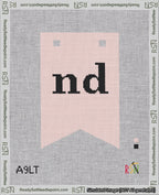 A taped needlepoint canvas with the design: Banner 18 mesh count Forked nd Black on Pink.