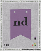 A taped needlepoint canvas with the design: Banner 18 mesh count Forked nd Black on Purple.