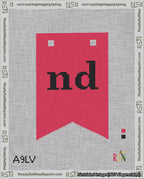 A taped needlepoint canvas with the design: Banner 18 mesh count Forked nd Black on Red.
