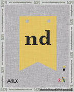 A taped needlepoint canvas with the design: Banner 18 mesh count Forked nd Black on Yellow.