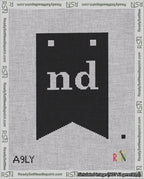 A taped needlepoint canvas with the design: Banner 18 mesh count Forked nd White on Black.