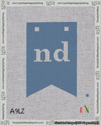A taped needlepoint canvas with the design: Banner 18 mesh count Forked nd White on Blue.