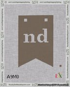A taped needlepoint canvas with the design: Banner 18 mesh count Forked nd White on Brown.