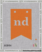 A taped needlepoint canvas with the design: Banner 18 mesh count Forked nd White on Orange.
