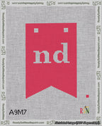 A taped needlepoint canvas with the design: Banner 18 mesh count Forked nd White on Red.