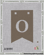 A taped needlepoint canvas with the design: Banner 18 mesh count Forked O White on Brown.