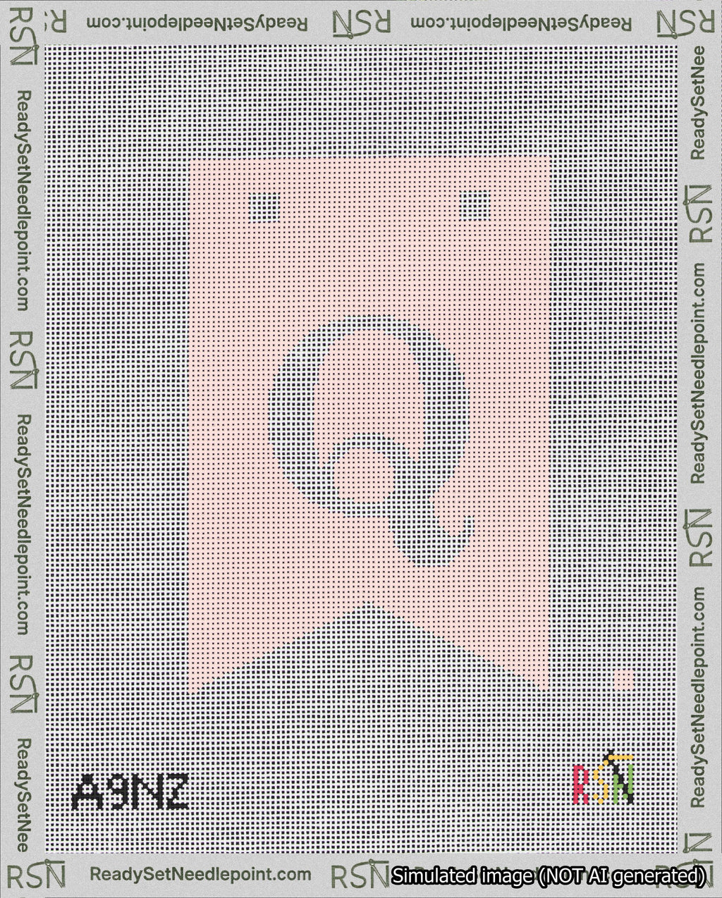 A taped needlepoint canvas with the design: Banner 18 mesh count Forked Q White on Pink.