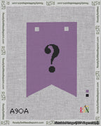 A taped needlepoint canvas with the design: Banner 18 mesh count Forked Question Black on Purple.