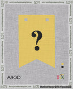 A taped needlepoint canvas with the design: Banner 18 mesh count Forked Question Black on Yellow.