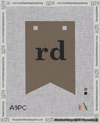 A taped needlepoint canvas with the design: Banner 18 mesh count Forked rd Black on Brown.
