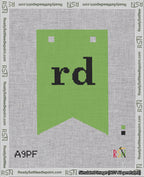 A taped needlepoint canvas with the design: Banner 18 mesh count Forked rd Black on Light Green.