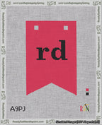 A taped needlepoint canvas with the design: Banner 18 mesh count Forked rd Black on Red.