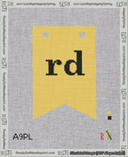 A taped needlepoint canvas with the design: Banner 18 mesh count Forked rd Black on Yellow.