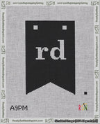 A taped needlepoint canvas with the design: Banner 18 mesh count Forked rd White on Black.