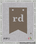 A taped needlepoint canvas with the design: Banner 18 mesh count Forked rd White on Brown.