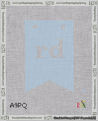 A taped needlepoint canvas with the design: Banner 18 mesh count Forked rd White on Light Blue.