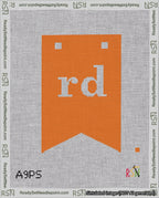 A taped needlepoint canvas with the design: Banner 18 mesh count Forked rd White on Orange.