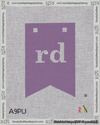 A taped needlepoint canvas with the design: Banner 18 mesh count Forked rd White on Purple.