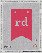 A taped needlepoint canvas with the design: Banner 18 mesh count Forked rd White on Red.