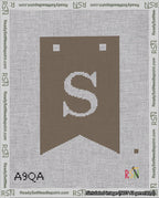 A taped needlepoint canvas with the design: Banner 18 mesh count Forked S White on Brown.