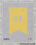 A taped needlepoint canvas with the design: Banner 18 mesh count Forked st White on Yellow.