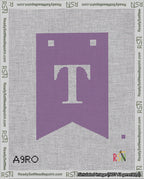 A taped needlepoint canvas with the design: Banner 18 mesh count Forked T White on Purple.