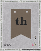 A taped needlepoint canvas with the design: Banner 18 mesh count Forked th Black on Brown.