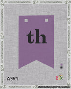 A taped needlepoint canvas with the design: Banner 18 mesh count Forked th Black on Purple.