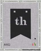A taped needlepoint canvas with the design: Banner 18 mesh count Forked th White on Black.