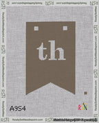 A taped needlepoint canvas with the design: Banner 18 mesh count Forked th White on Brown.