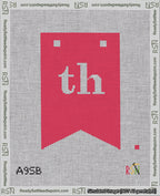 A taped needlepoint canvas with the design: Banner 18 mesh count Forked th White on Red.