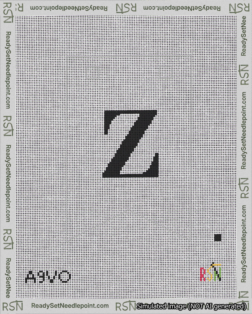 A taped needlepoint canvas with the design: Banner 18 mesh count Forked Z Black on White.