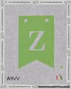 A taped needlepoint canvas with the design: Banner 18 mesh count Forked Z White on Light Green.
