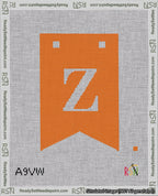 A taped needlepoint canvas with the design: Banner 18 mesh count Forked Z White on Orange.