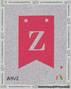 A taped needlepoint canvas with the design: Banner 18 mesh count Forked Z White on Red.