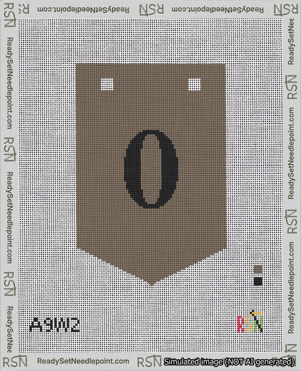 A taped needlepoint canvas with the design: Banner 18 mesh count Pointed 0 Black on Brown.