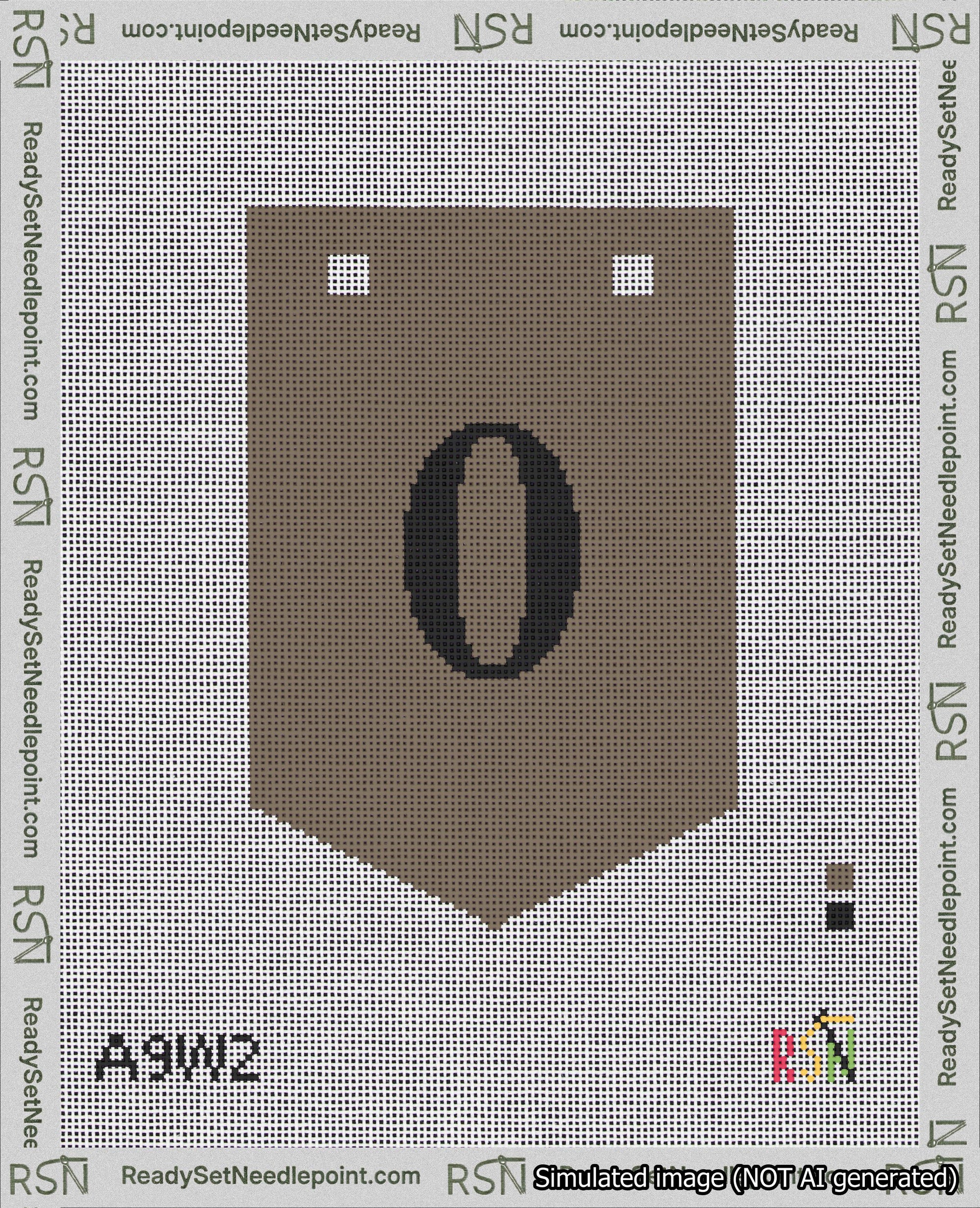 A taped needlepoint canvas with the design: Banner 18 mesh count Pointed 0 Black on Brown.