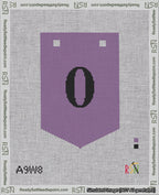 A taped needlepoint canvas with the design: Banner 18 mesh count Pointed 0 Black on Purple.