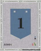 A taped needlepoint canvas with the design: Banner 18 mesh count Pointed 1 Black on Blue.
